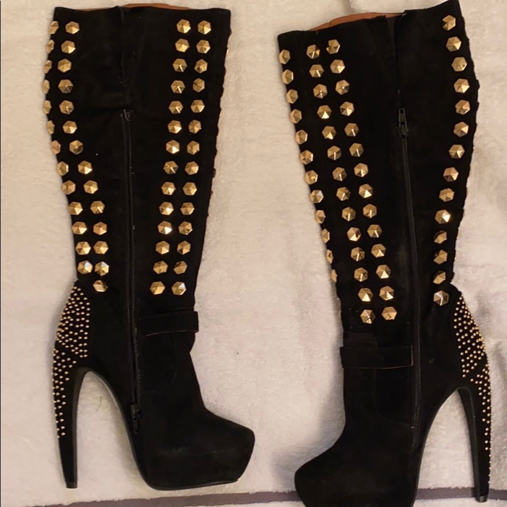 Jeffery Campbell Black Suede and Gold Boots - Picture 2 of 8